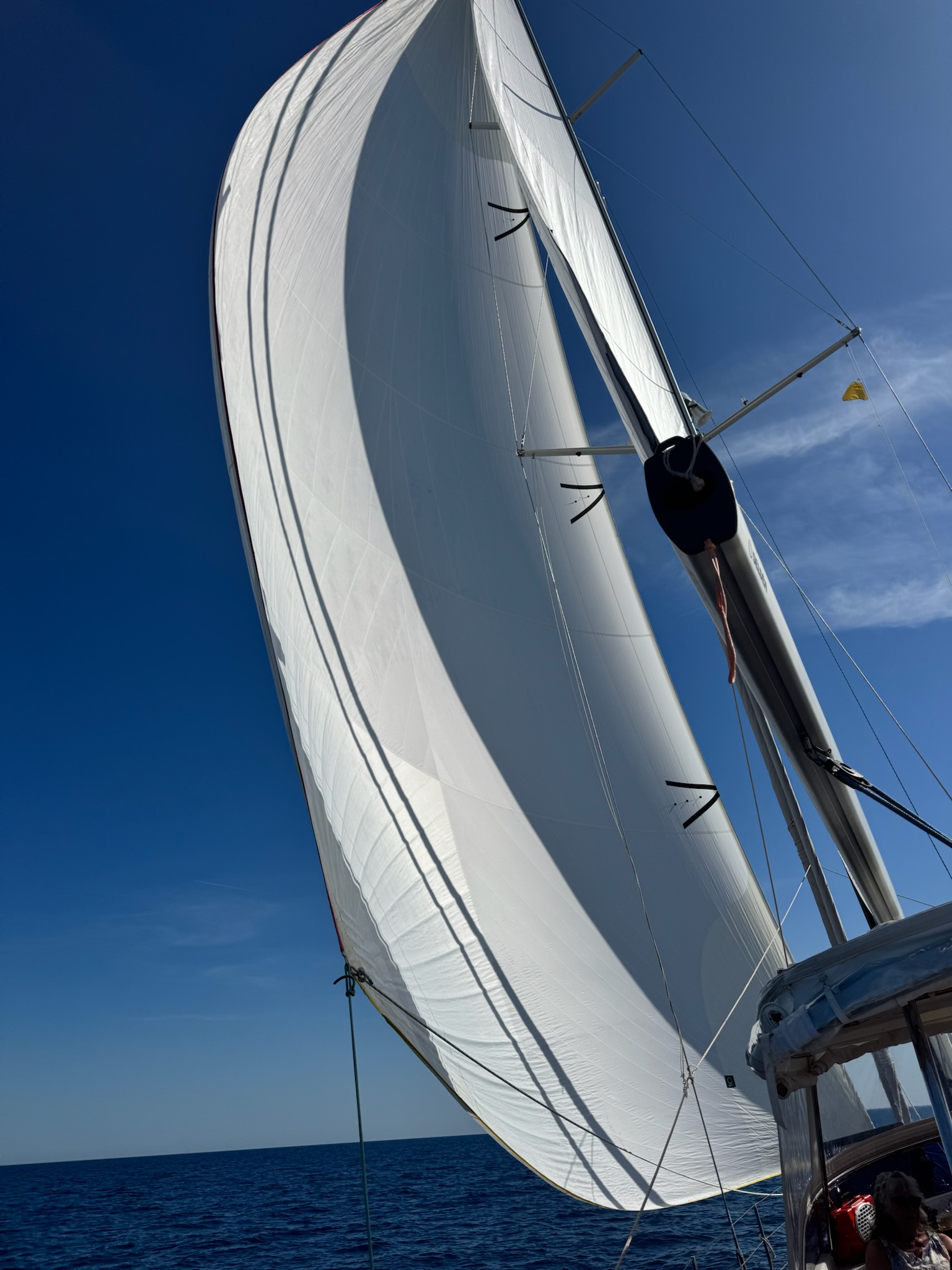 Full sail against a blue sky